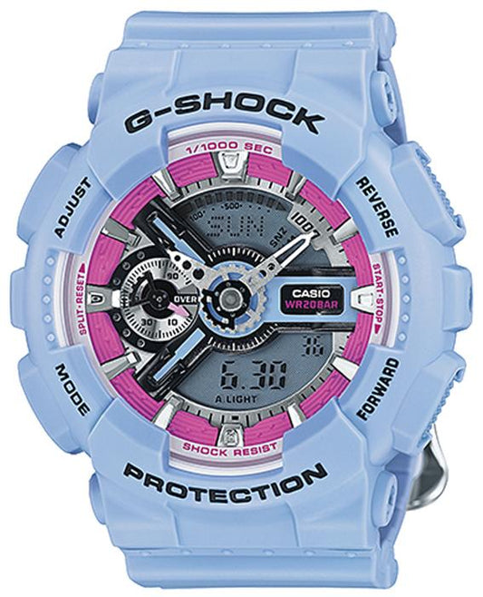 Casio G-Shock S Series Analog-Digital Baby Blue Floral Pattern Strap Ladies' Watch GMAS110F-2ADR - Diligence1International