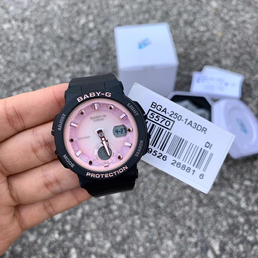 Casio Baby-G Beach Anadigi Traveler Series Pink Dial Black Watch BGA-250-1A3DR