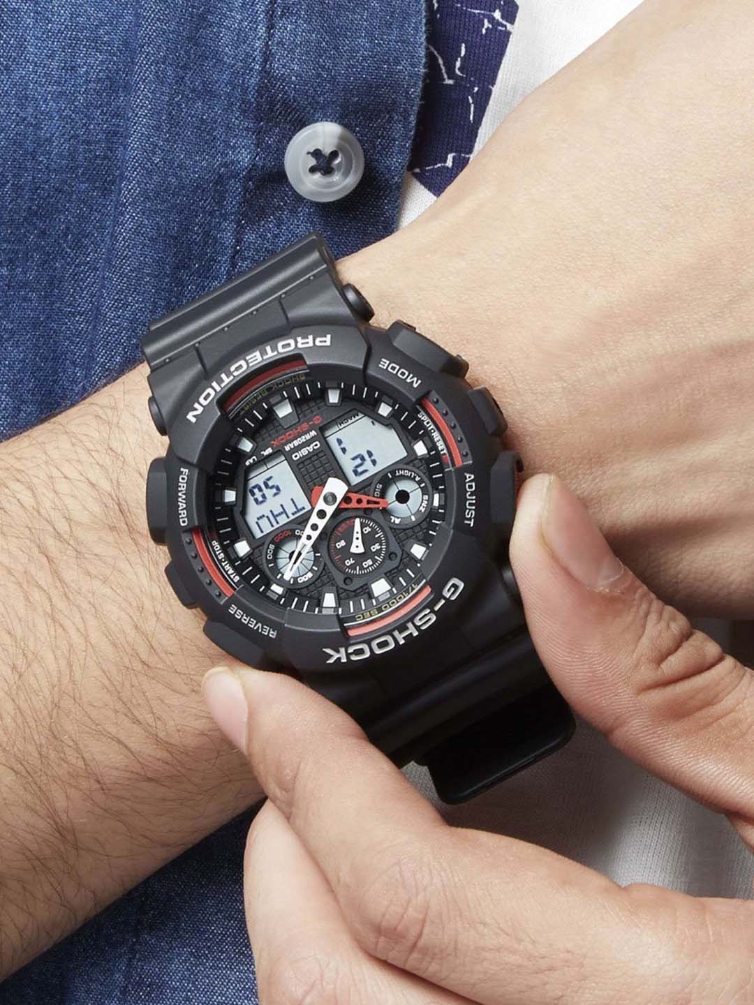 Casio G-Shock Analog-Digital Black x Red Accents Watch GA100-1A4DR