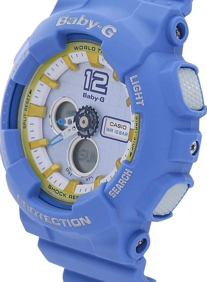 Casio Baby-G BA120 Analog-Digital Navy Blue x Yellow Accents White Dia