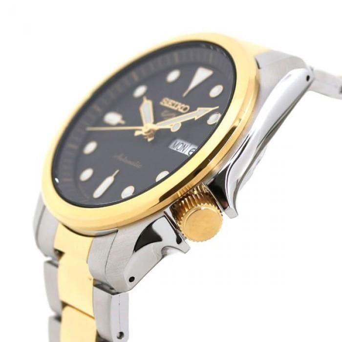 NEW Seiko 5 Sports 100M Automatic Men's Watch Black Dial 2 Tone Gold Plated SRPE60K1 - Diligence1International