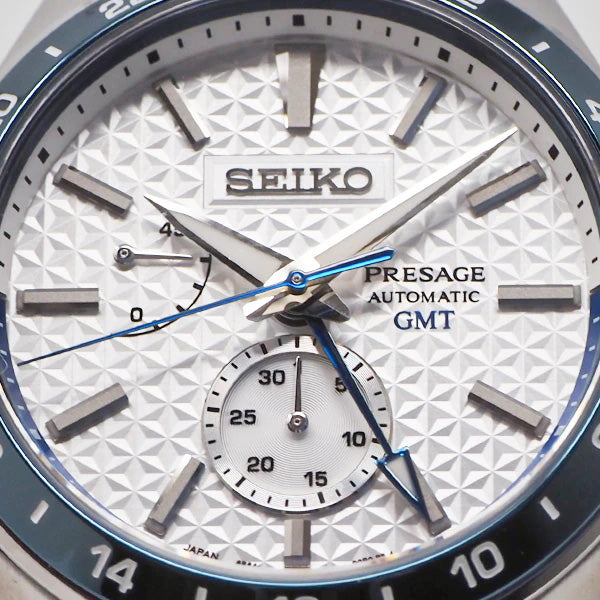 Seiko Presage Sharp Edged Series Limited Edition Asanoha White GMT Men's Stainless Steel Watch SPB223J1
