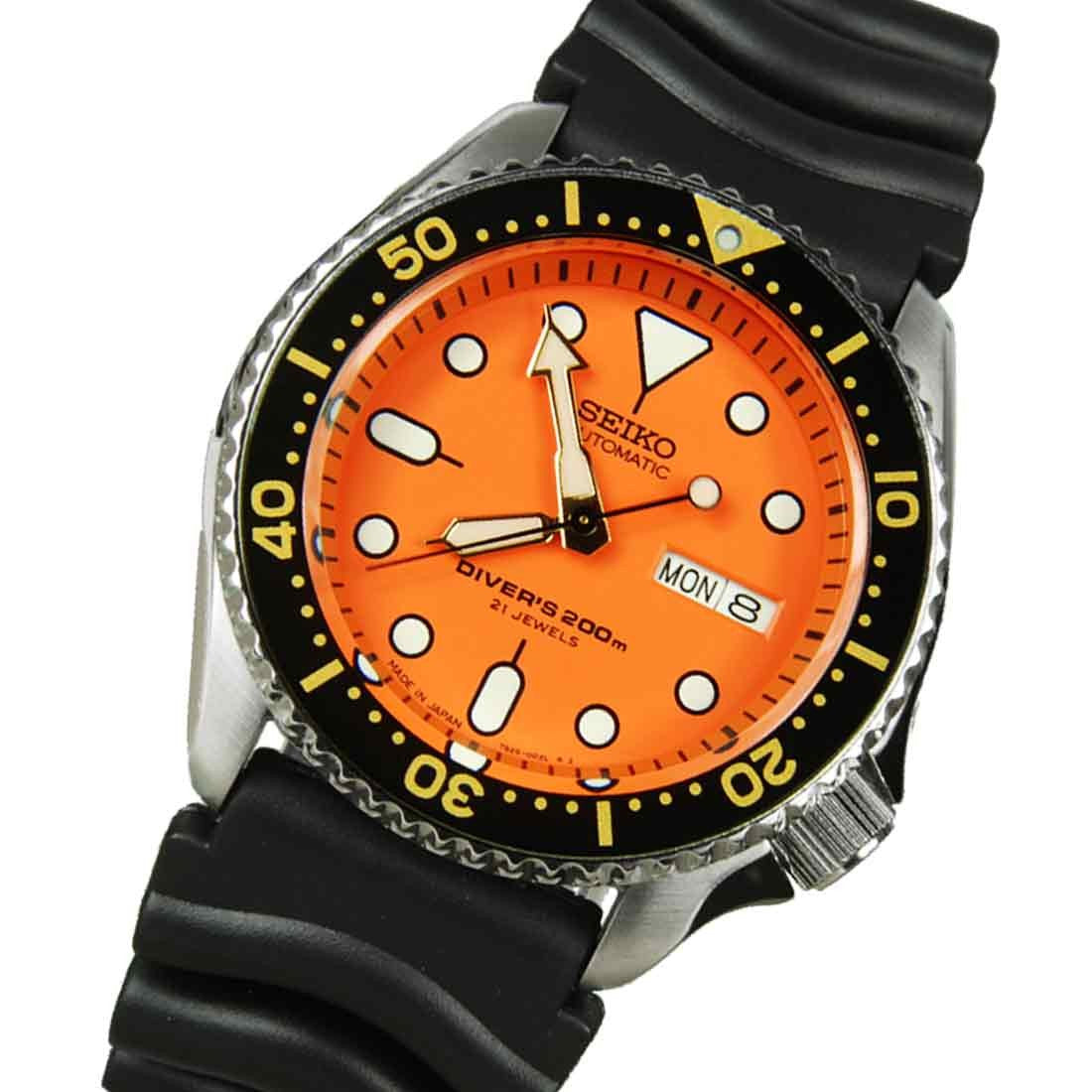 Seiko diver orange dial automatic mens watch on sale skx011j1