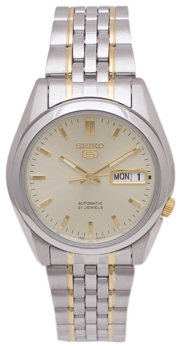 Seiko 5 Classic Gold+White Dial Couple's 2 tone Gold Plated Stainless Steel Watch Set SNK365K1+SYMA35K1 - Diligence1International
