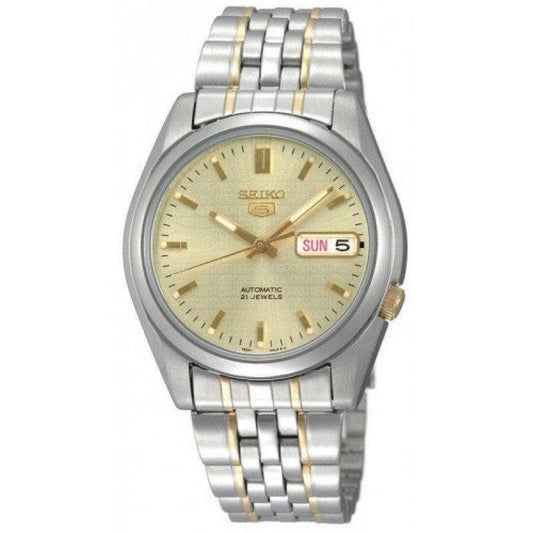 Seiko 5 Classic Mens Size Gold Dial 2 Tone Gold Plated Stainless Steel Strap Watch SNK365K1 - Diligence1International