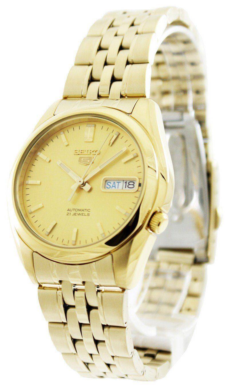 Seiko 5 Classic Mens Size Gold Dial & Plated Stainless Steel Strap Watch SNK366K1 - Diligence1International