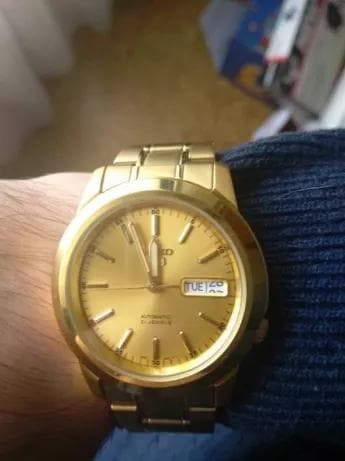 Seiko 5 Classic Mens Size Gold Dial & Plated Stainless Steel Strap Watch SNKE56K1 - Diligence1International