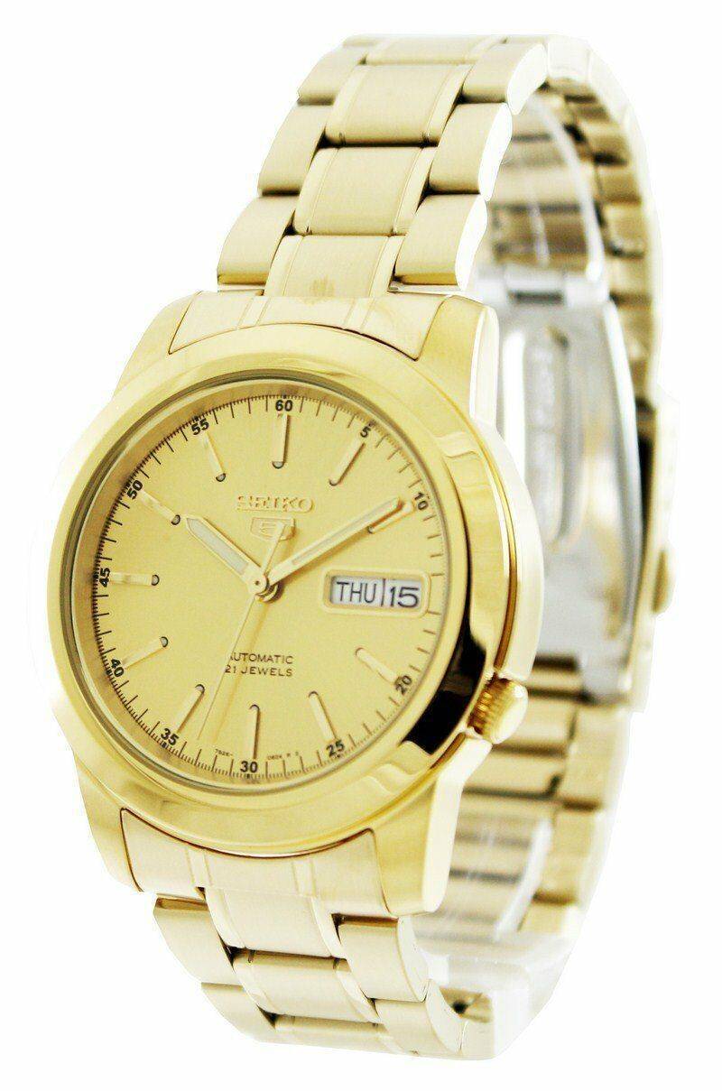 Seiko 5 Classic Mens Size Gold Dial & Plated Stainless Steel Strap Watch SNKE56K1 - Diligence1International