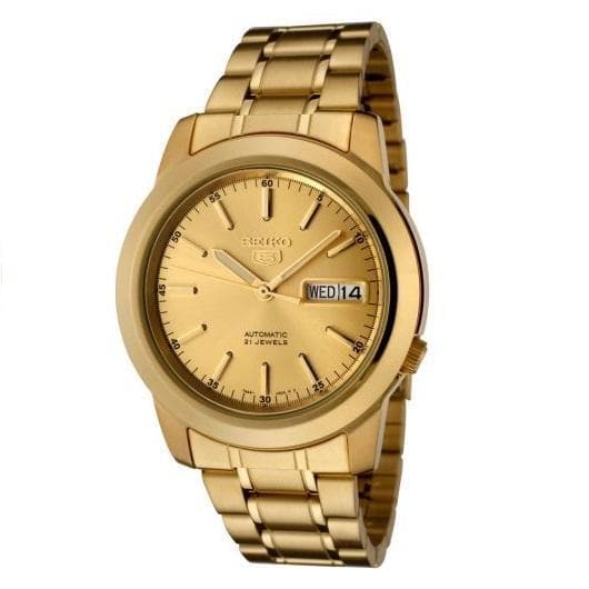 Seiko 5 Classic Mens Size Gold Dial & Plated Stainless Steel Strap Watch SNKE56K1 - Diligence1International