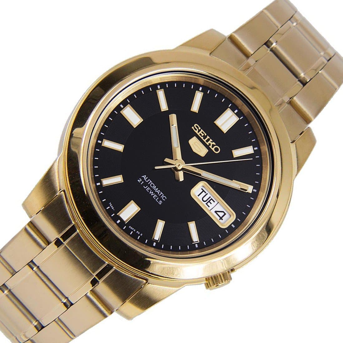 Seiko 5 Classic Mens Size Black Dial Gold Plated Stainless Steel Strap Watch SNKK22K1 - Diligence1International