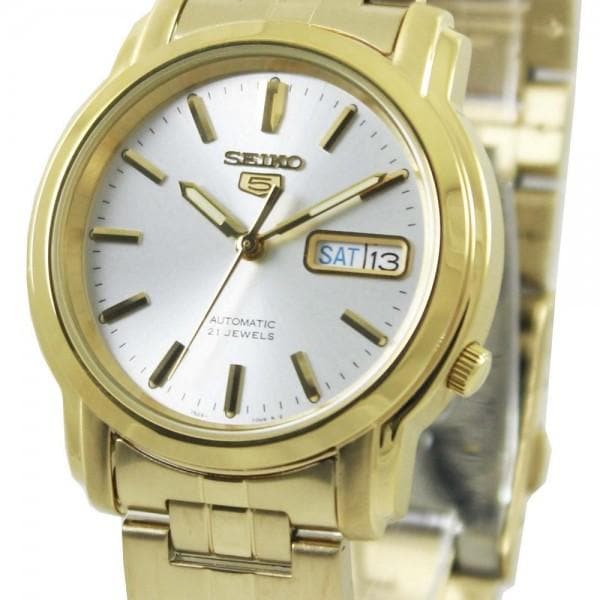 Seiko 5 Classic Mens Size Silver Dial Gold Plated Stainless Steel Strap Watch SNKK74K1 - Diligence1International