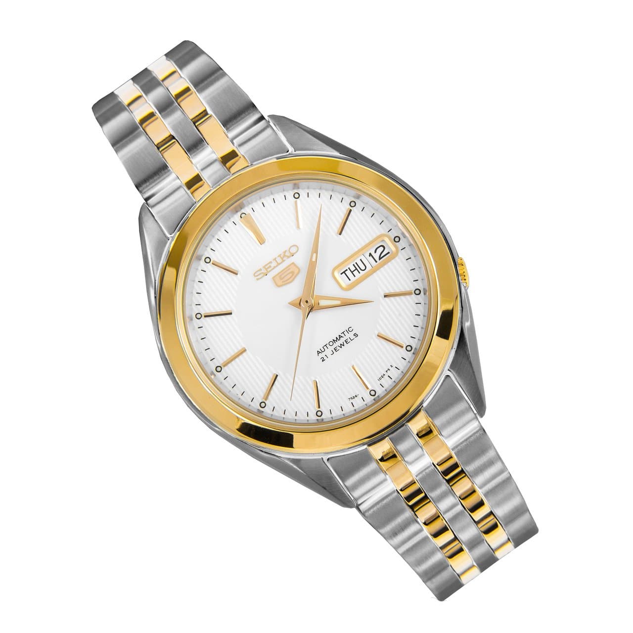Seiko 5 Classic White Dial Couple's 2 tone Gold Plated Stainless Steel Watch Set SNKL24K1+SYMK44K1 - Diligence1International