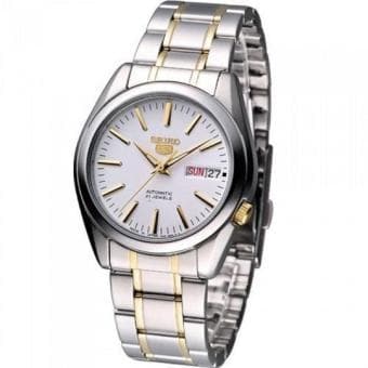 Seiko 5 Classic Mens Size Silver Dial 2 Tone Gold Plated Stainless Steel Strap Watch SNKL57K1 - Diligence1International