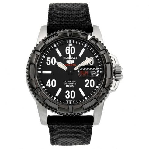 Seiko 5 Sports Military 100M Automatic Men's Watch Black Nylon Strap SRP219K1 - Diligence1International