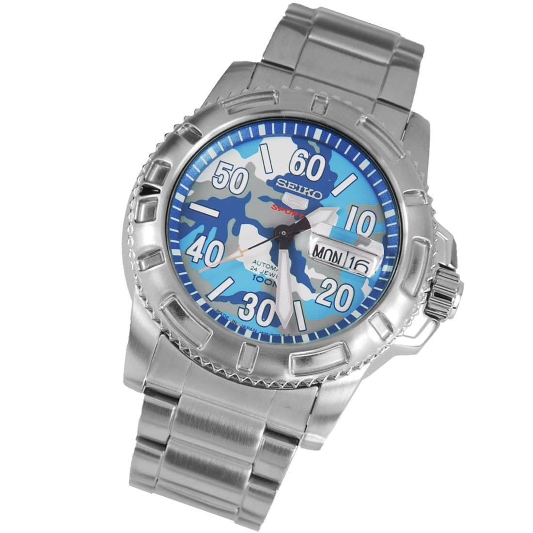 Seiko 5 Sports Military 100M Camo Blue Dial Automatic Men's Watch SRP223K1 - Diligence1International