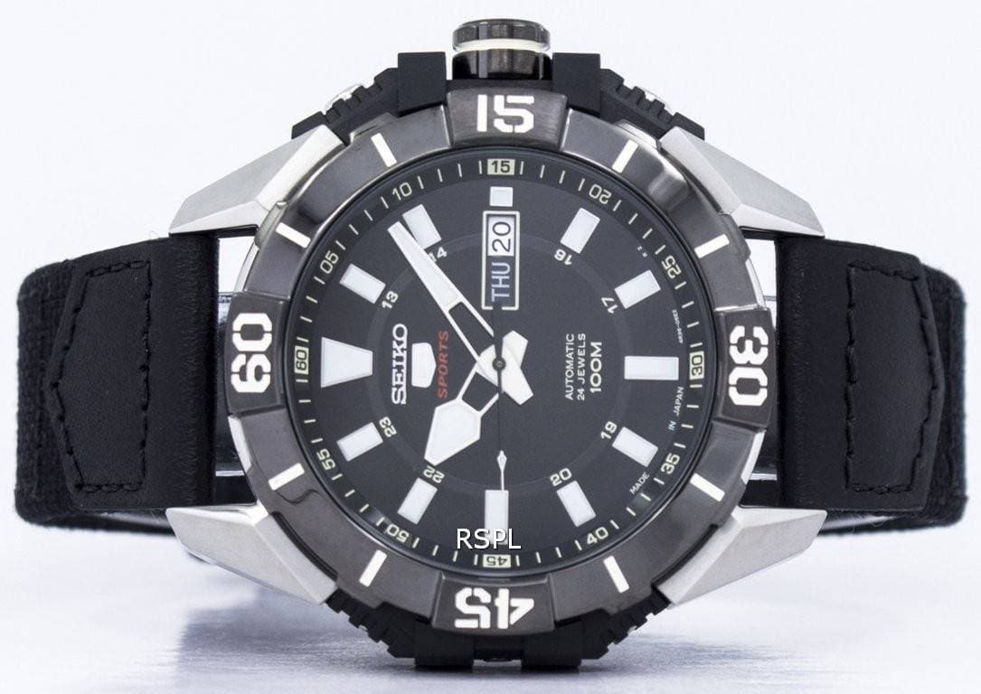 Seiko 5 Sports 100M Men's Black Dial Leather Nylon Strap Watch SRP799K1 - Diligence1International