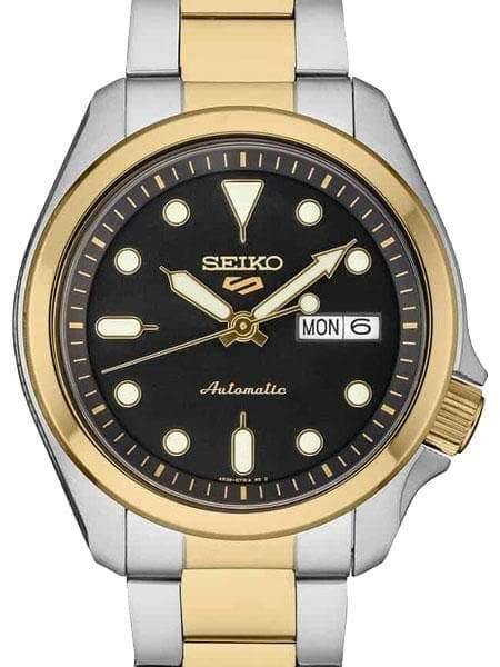 NEW Seiko 5 Sports 100M Automatic Men's Watch Black Dial 2 Tone Gold Plated SRPE60K1 - Diligence1International