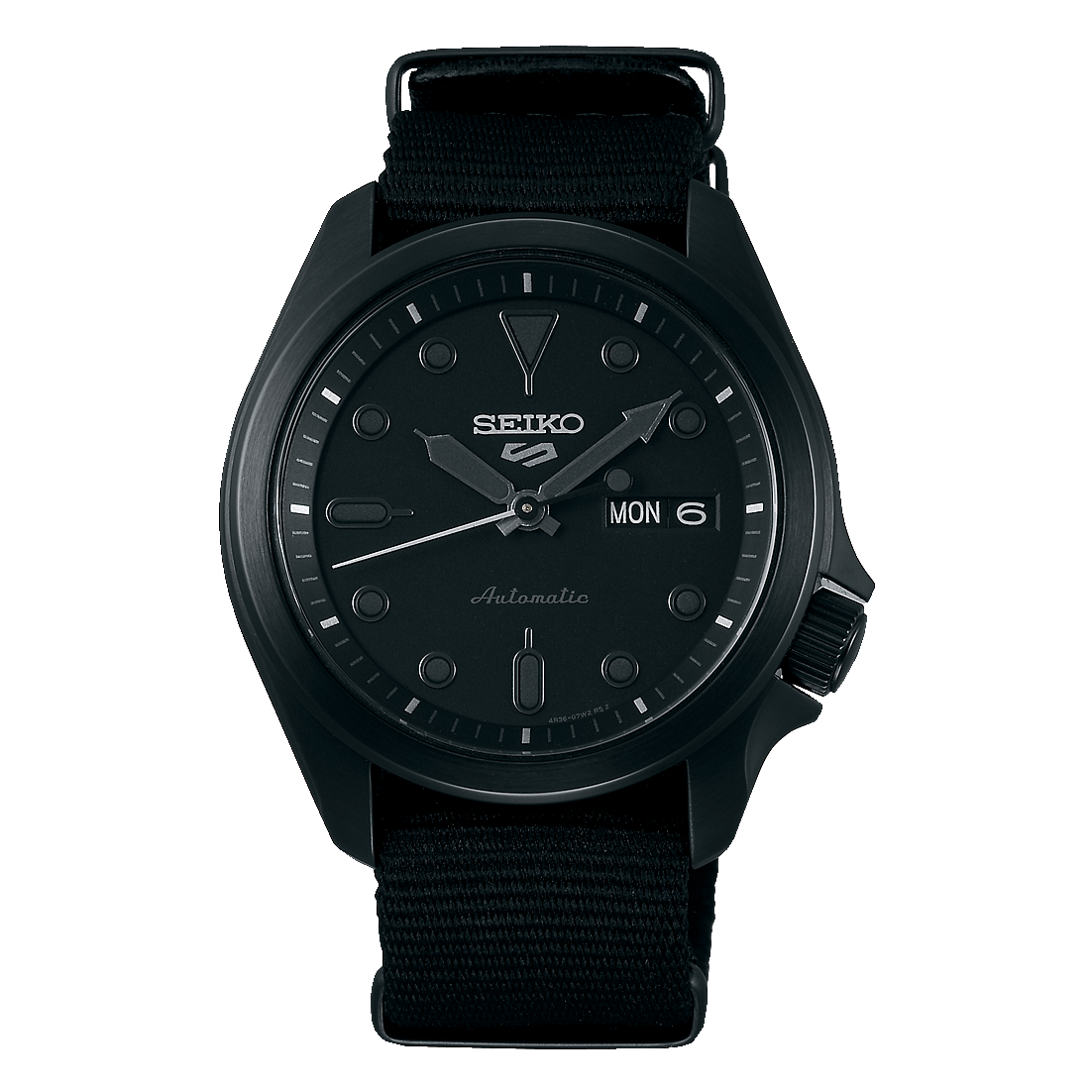 NEW Seiko 5 Sports 100M Automatic Men's Watch Stealth ALL BLACK Nylon Strap SRPE69K1 - Diligence1International