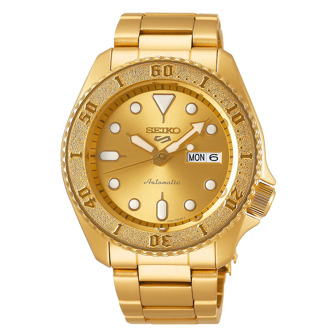NEW Seiko 5 Sports 100M Automatic Men's Watch All Gold Plated SRPE74K1 - Diligence1International