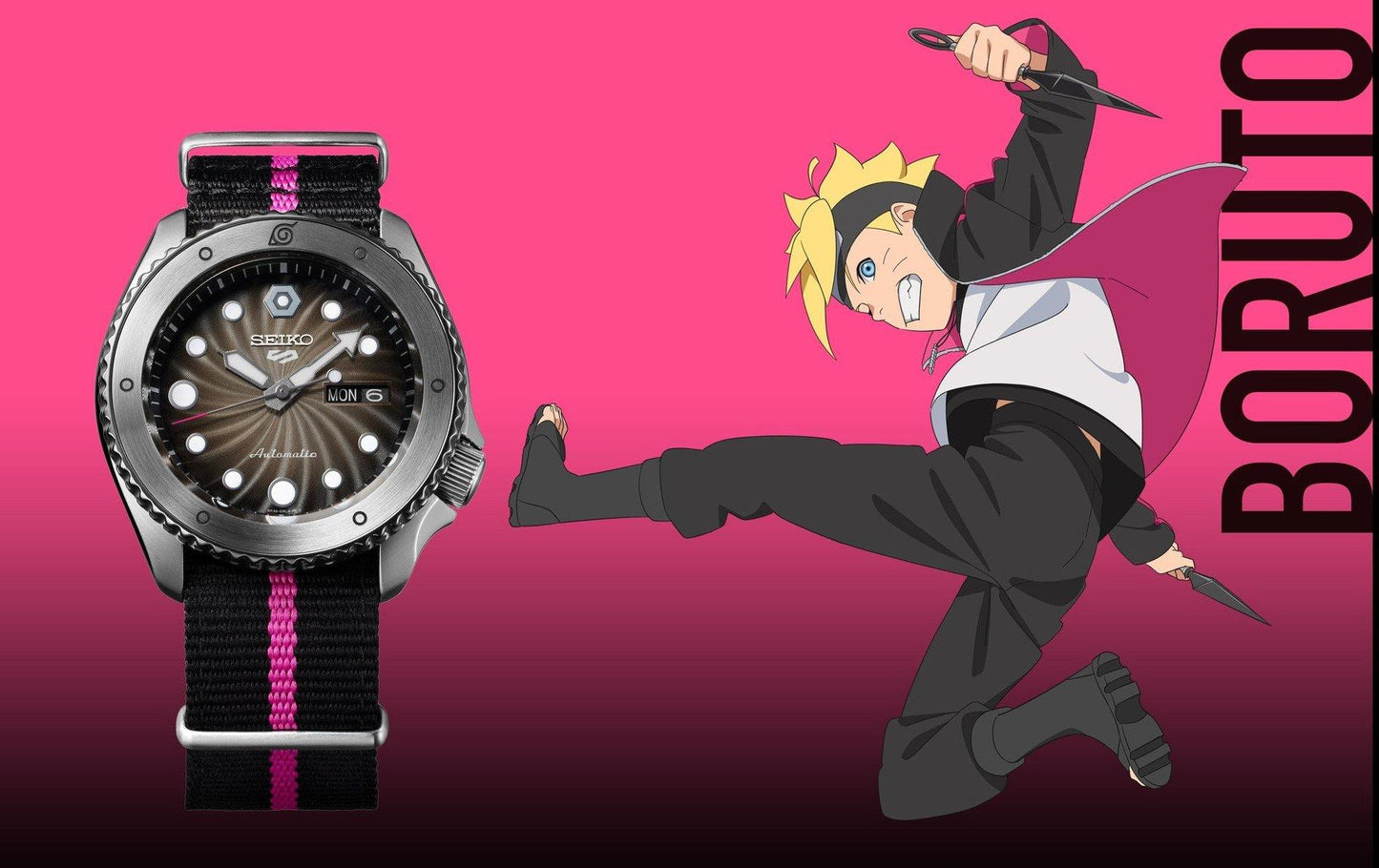 Seiko 5 Sports 100M Naruto LE Boruto Automatic Men's Watch Black Dial Nylon Strap SRPF65K1 - Diligence1International
