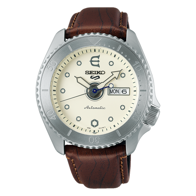 Seiko 5 100M X Evisen Skateboards Limited Edition Automatic Brown Leather Strap Watch SRPF93K1