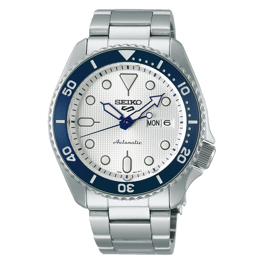 NEW Seiko 5 Sports 100M 140th Anniv LE Blue White Themed Mens Stainless Watch SRPG47K1