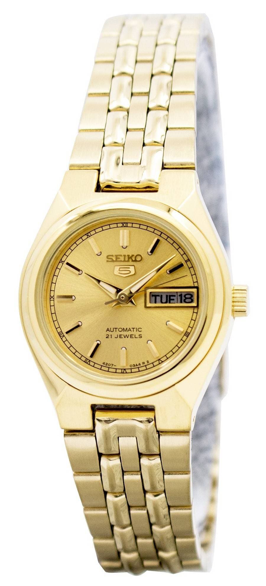Seiko 5 Classic Ladies Size Gold Dial Gold Plated Stainless Steel Strap Watch SYMA04K1 - Diligence1International