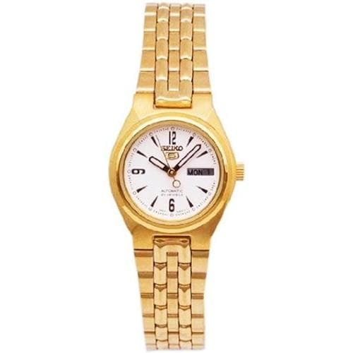 Seiko 5 Classic Ladies Size White Dial Gold Plated Stainless Steel Strap Watch SYMA22K1 - Diligence1International