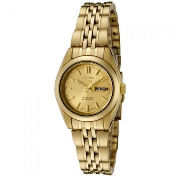 Seiko 5 Classic Ladies Size Gold Dial Gold Plated Stainless Steel Strap Watch SYMA38K1 - Diligence1International