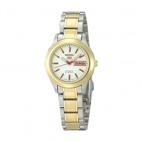 Seiko 5 Classic Ladies Size White Dial 2 Tone Gold Plated Stainless Steel Strap Watch SYMD90K1 - Diligence1International