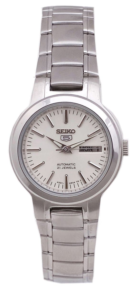 Seiko 5 Classic White Dial with Red Bar Couple's Stainless Steel Watch Set SNKK25K1+SYME39K1 - Diligence1International