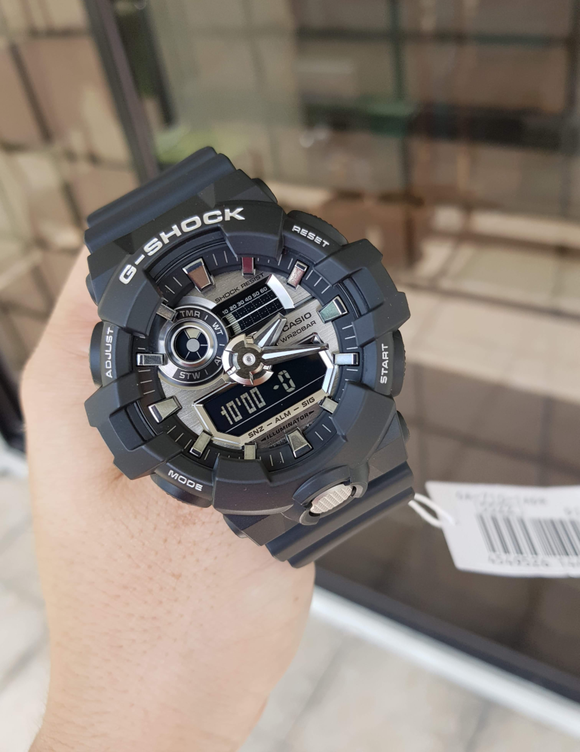 Casio G Shock Analog Digital Black x Metallic SIlver Watch GA710