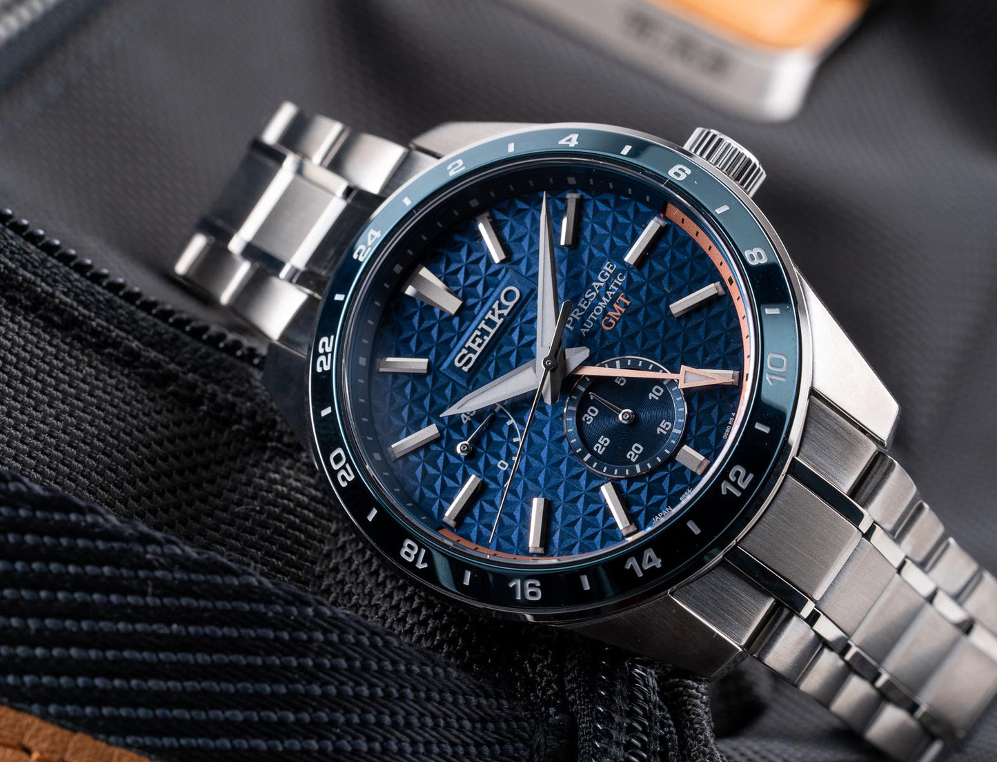 Seiko Japan Made Presage Sharp Edged Series Aitetsu Blue GMT Men's Stainless Steel Watch SPB217J1