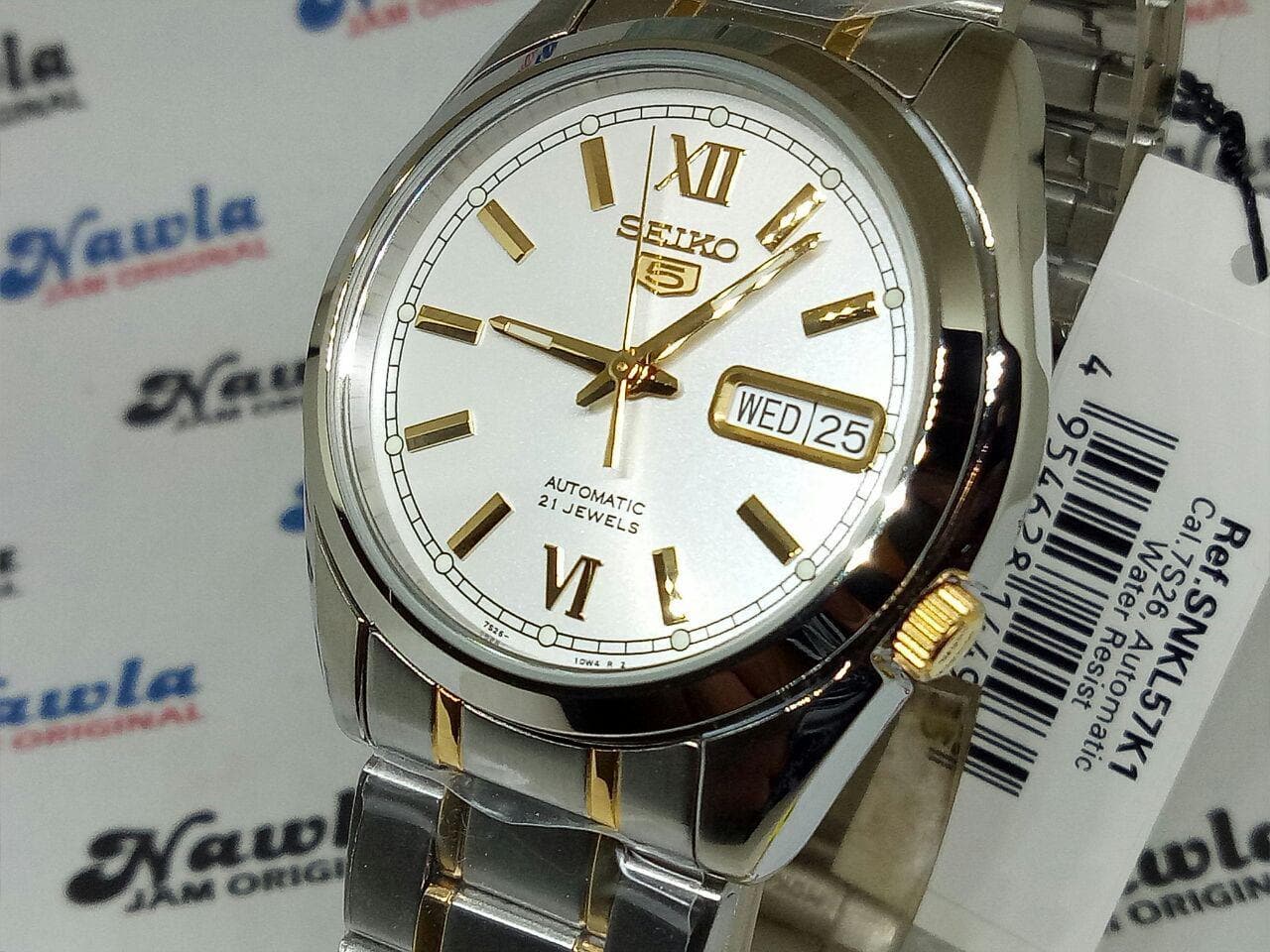 Seiko 5 Classic Mens Size Silver Dial 2 Tone Gold Plated Stainless Steel Strap Watch SNKL57K1 - Diligence1International
