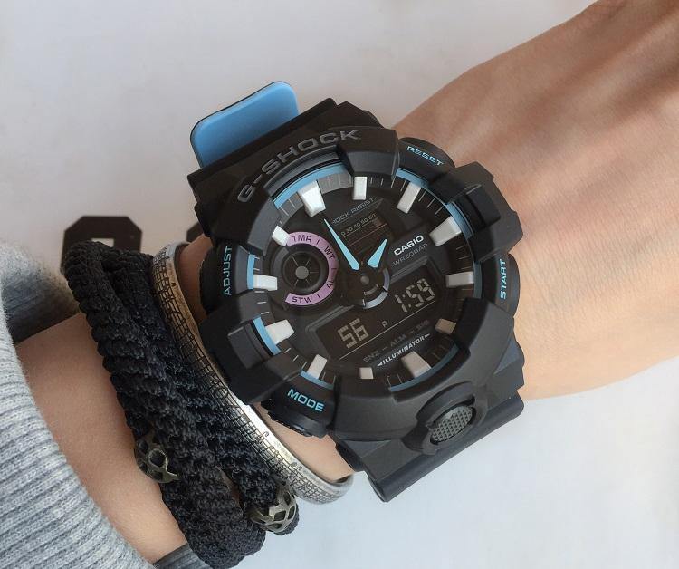 Casio G-Shock Special Color Model Black x Baby Blue x Pink Accents Watch GA700PC-1ADR - Diligence1International