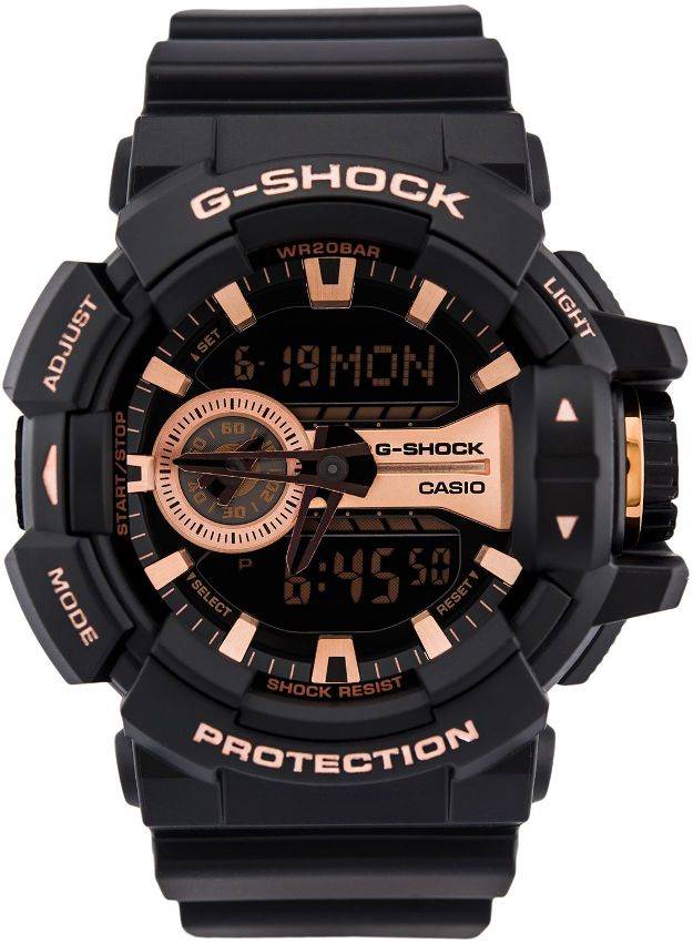 Casio G-Shock Big Case Analog-Digital Black x Rose Gold Tone Accents Watch GA400GB-1A4DR