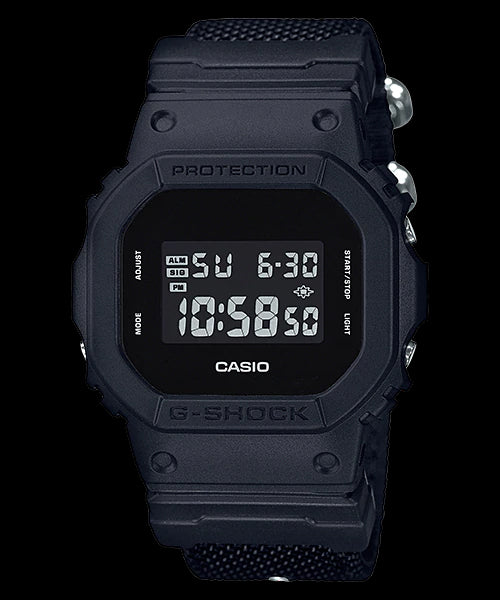 Casio G-Shock Standard Digital ALL Black LCD Nylon Fabric Band Watch DW5600BBN-1DR - Diligence1International