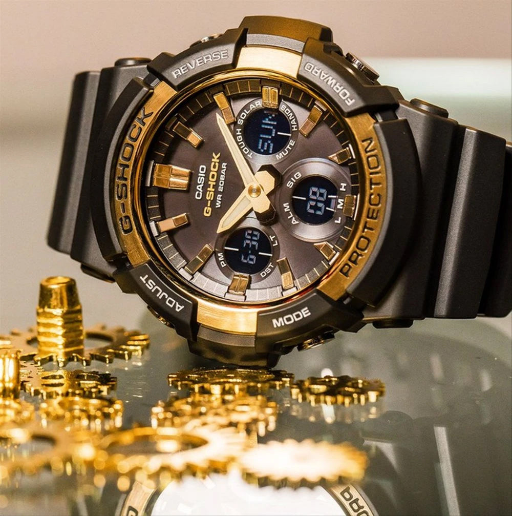 Casio G-Shock Standard Anadigi Black x Gold Bezel Accents Watch GAS100G-1A - Diligence1International