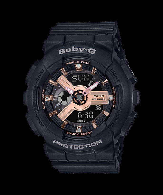 Casio Baby-G BA110 Series Anadigi Black x Rose Gold Watch BA110RG-1ADR
