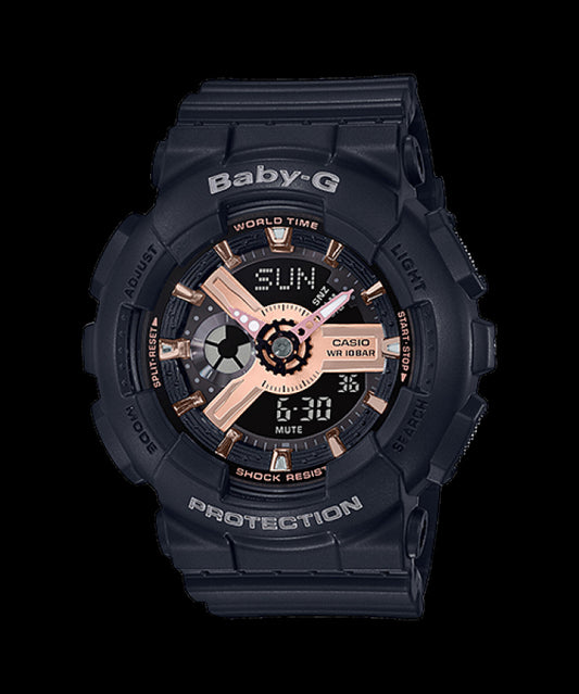 Casio Baby-G BA110 Series Anadigi Black x Rose Gold Watch BA110RG-1ADR