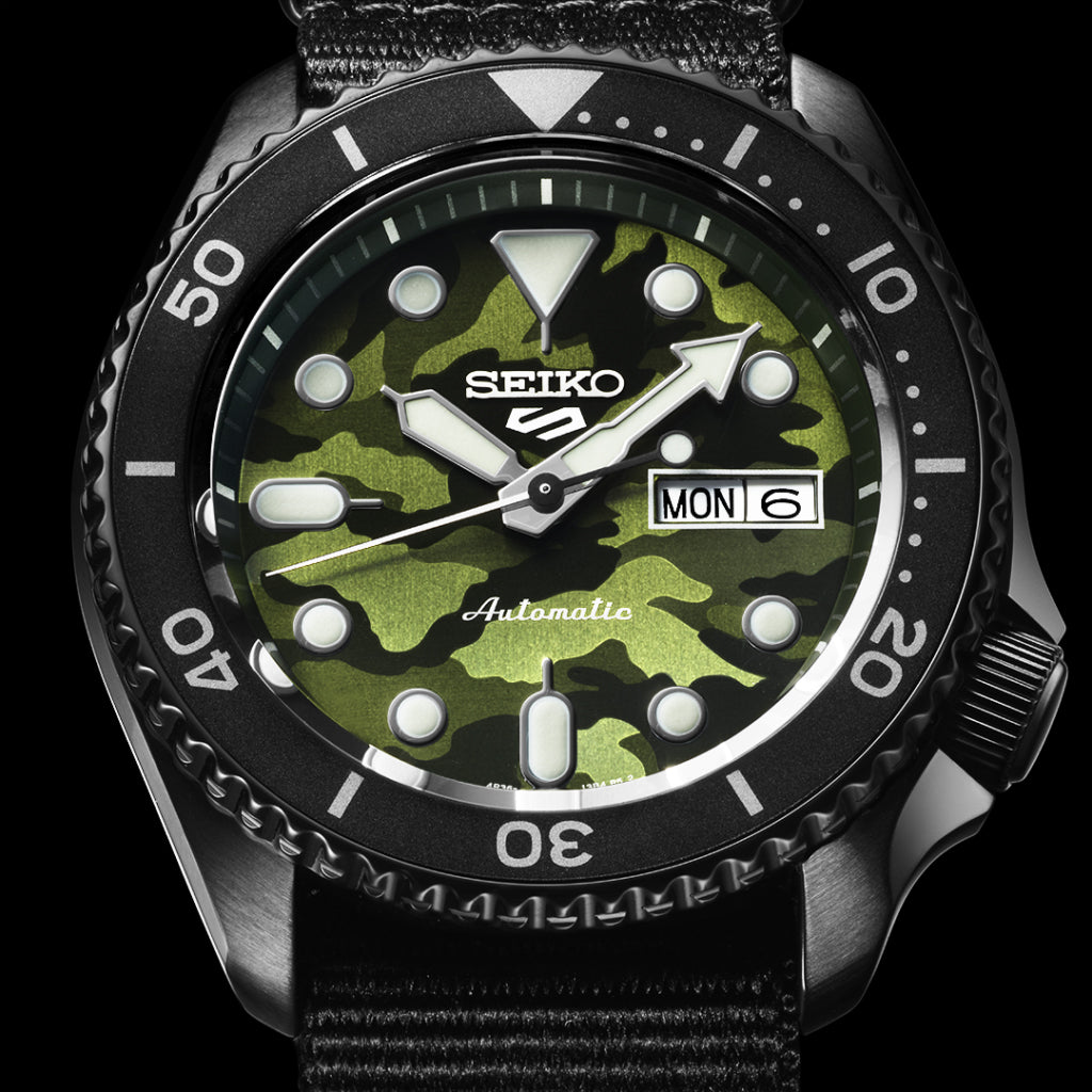 Seiko 5 Sports 100M Automatic Men's Watch Green Camo Dial SRPJ37K1