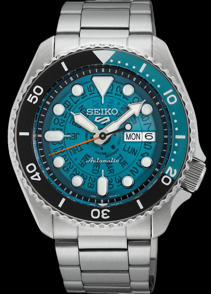 Seiko 5 100M Skeleton Style Bluish Green Dial Automatic Watch SRPJ45K1