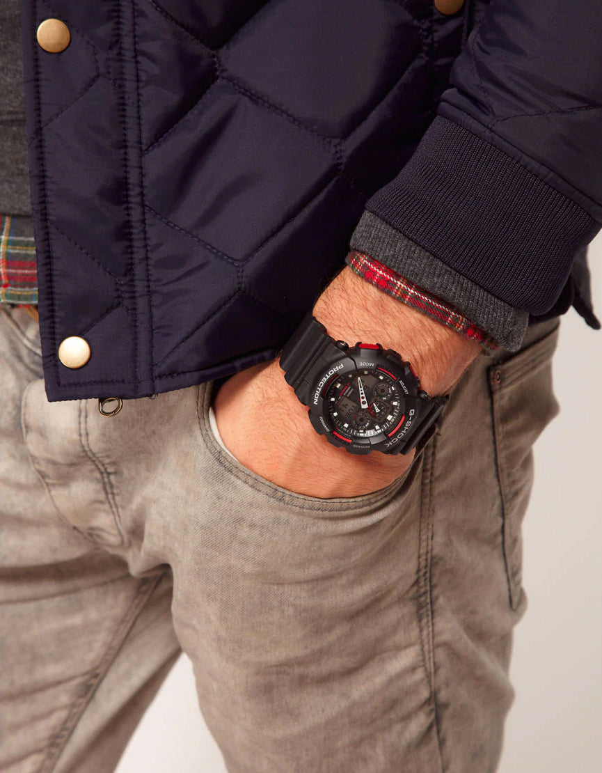 Casio G-Shock Analog-Digital Black x Red Accents Watch GA100-1A4DR
