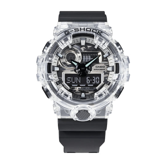 Casio G-Shock Metallic Grey Camo Camouflage Dial Translucent bezel Black Watch GA700SKC-1ADR