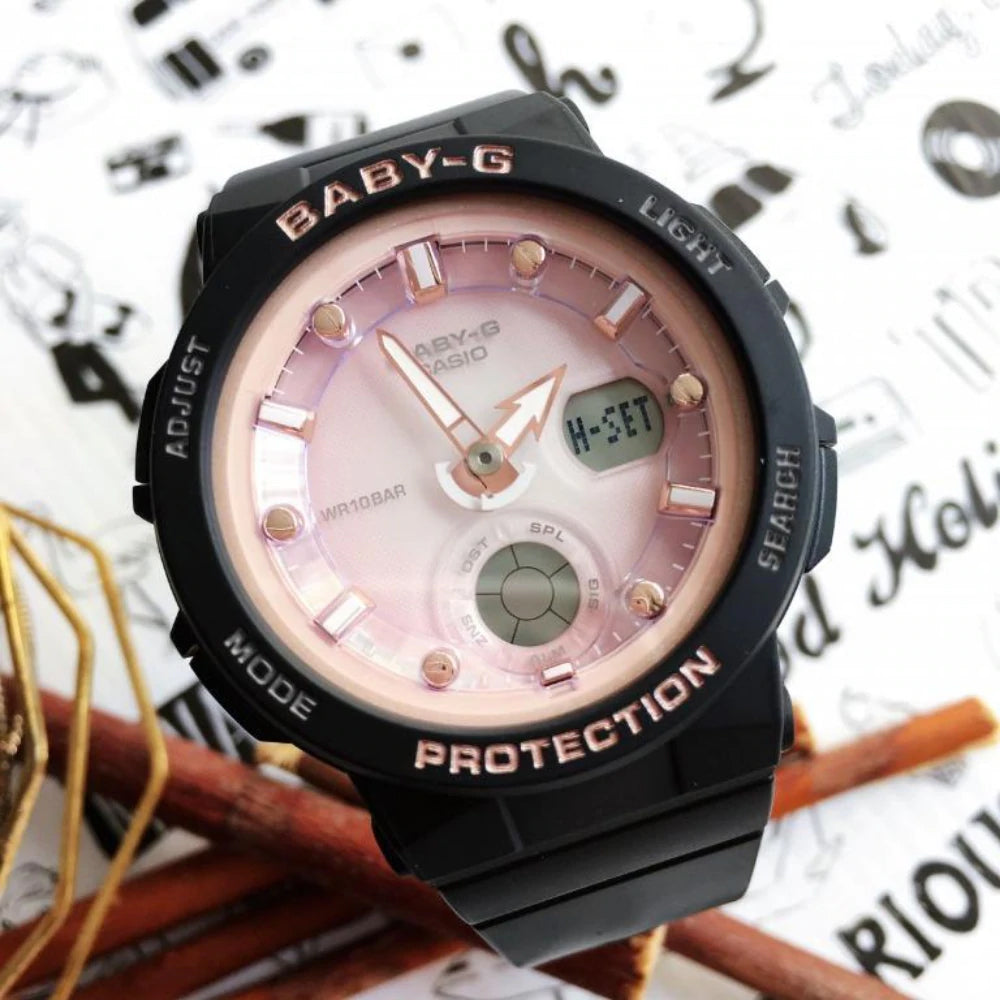 Casio Baby-G Beach Anadigi Traveler Series Pink Dial Black Watch BGA-250-1A3DR