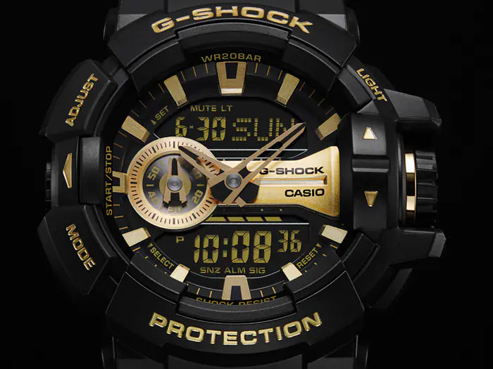 Casio G-Shock Big Case Anadigi Black x Gold Tone Accents Watch GA400GB-1A9DR