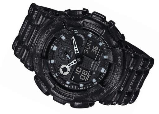 Casio G-Shock Black Out Leather Texture Series Anadigi Black Watch  GA100BT-1ADR