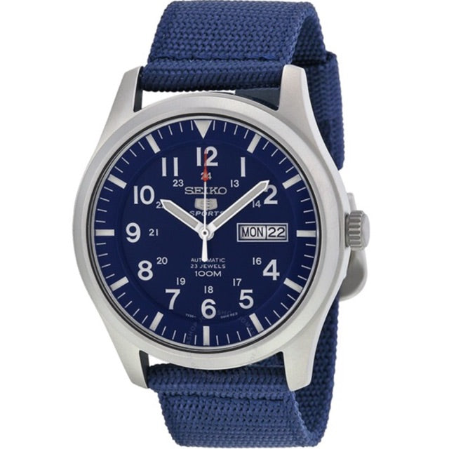 Seiko 5 Sports Military 100M Automatic Men's Watch Blue Nylon Strap SNZG11K1