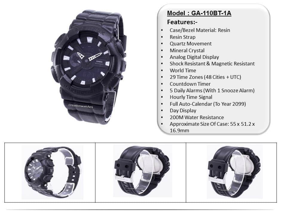 Casio G-Shock Black Out Leather Texture Series Anadigi Black Watch GA110BT-1ADR - Diligence1International