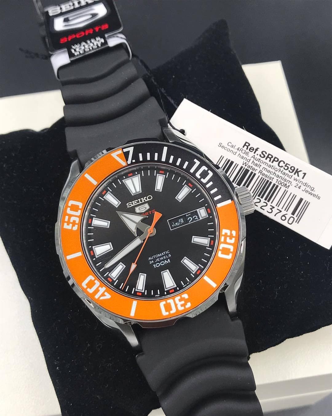 Seiko 5 Sports 100M Black Dial Orange Bezel Men's Rubber Strap Watch SRPC59K1 - Diligence1International